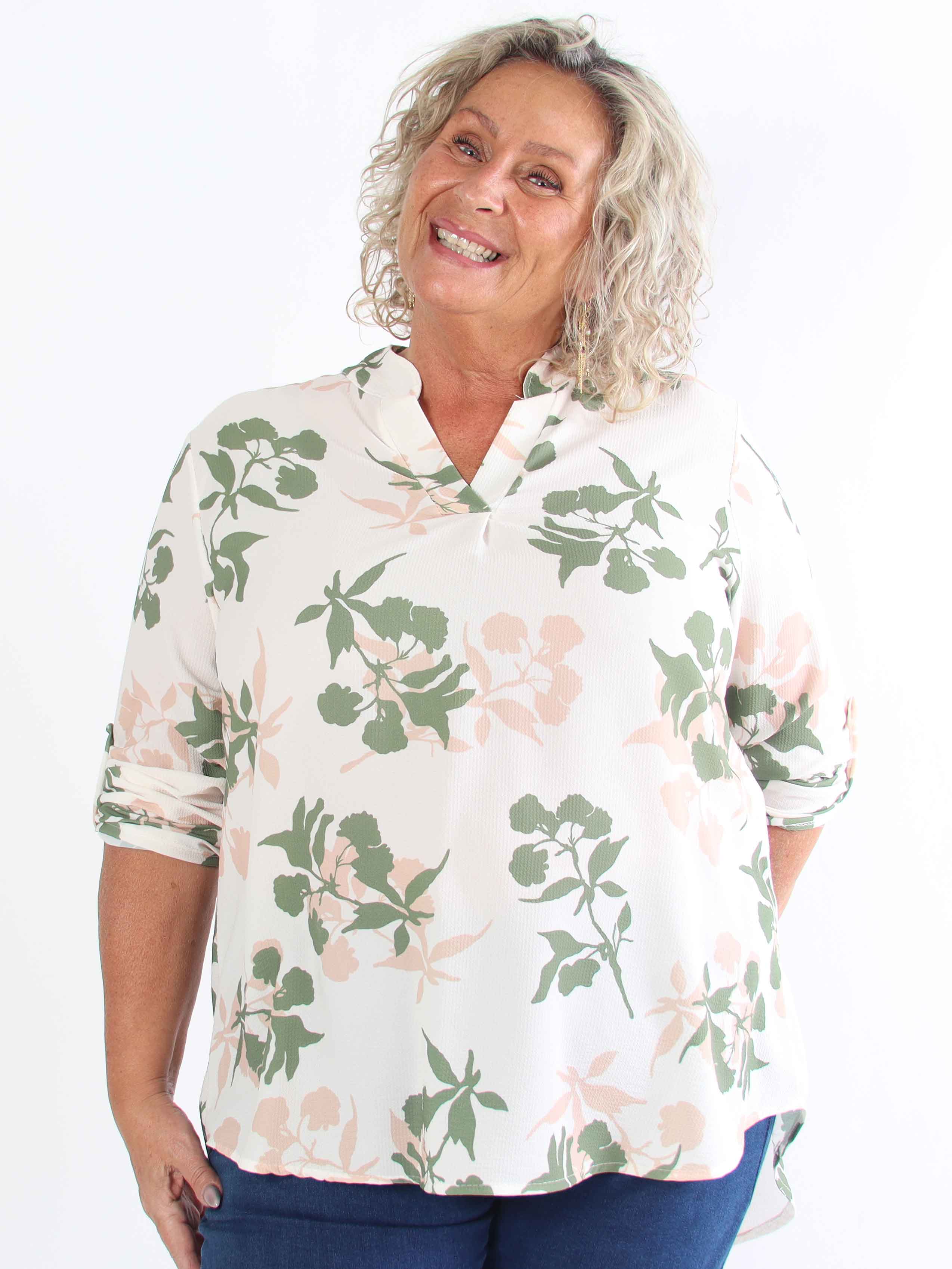 Vanesa Leaf - Let plus size tunika i viskose med bladmotiver